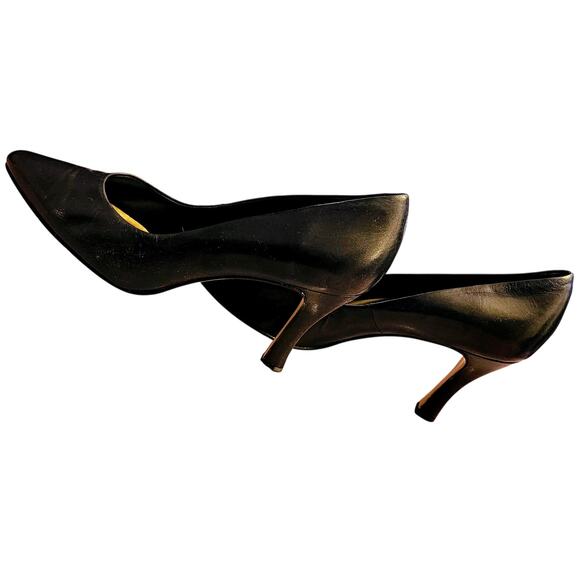 Bernardo Black Leather Classic Slip-On Pointed-Toe Heels Pumps Women’s Size 10 - Picture 10 of 12